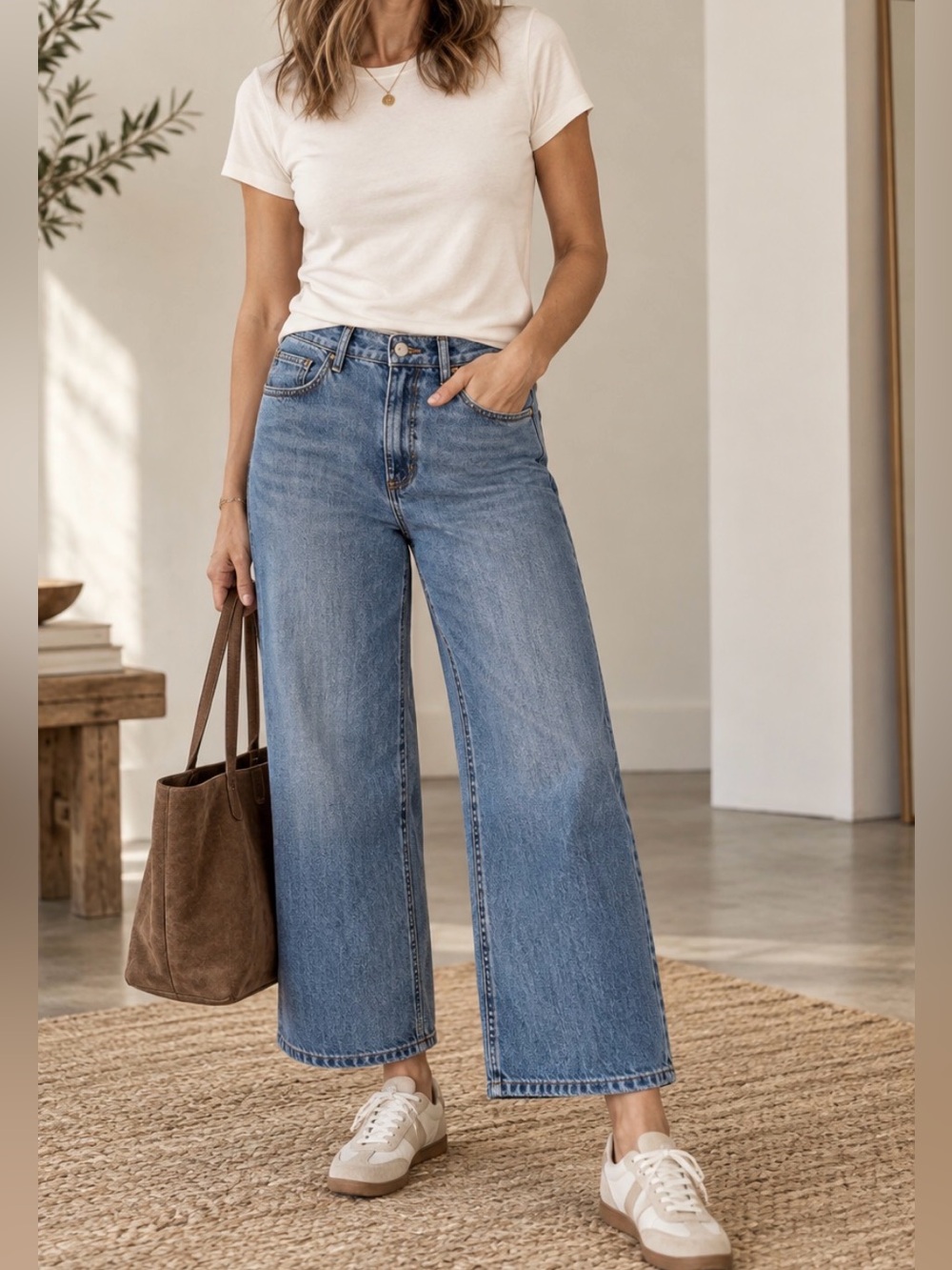 Rag & Bone Lori Mid Rise Crop Wide Leg Jeans Medium Wash relaxed fit 28